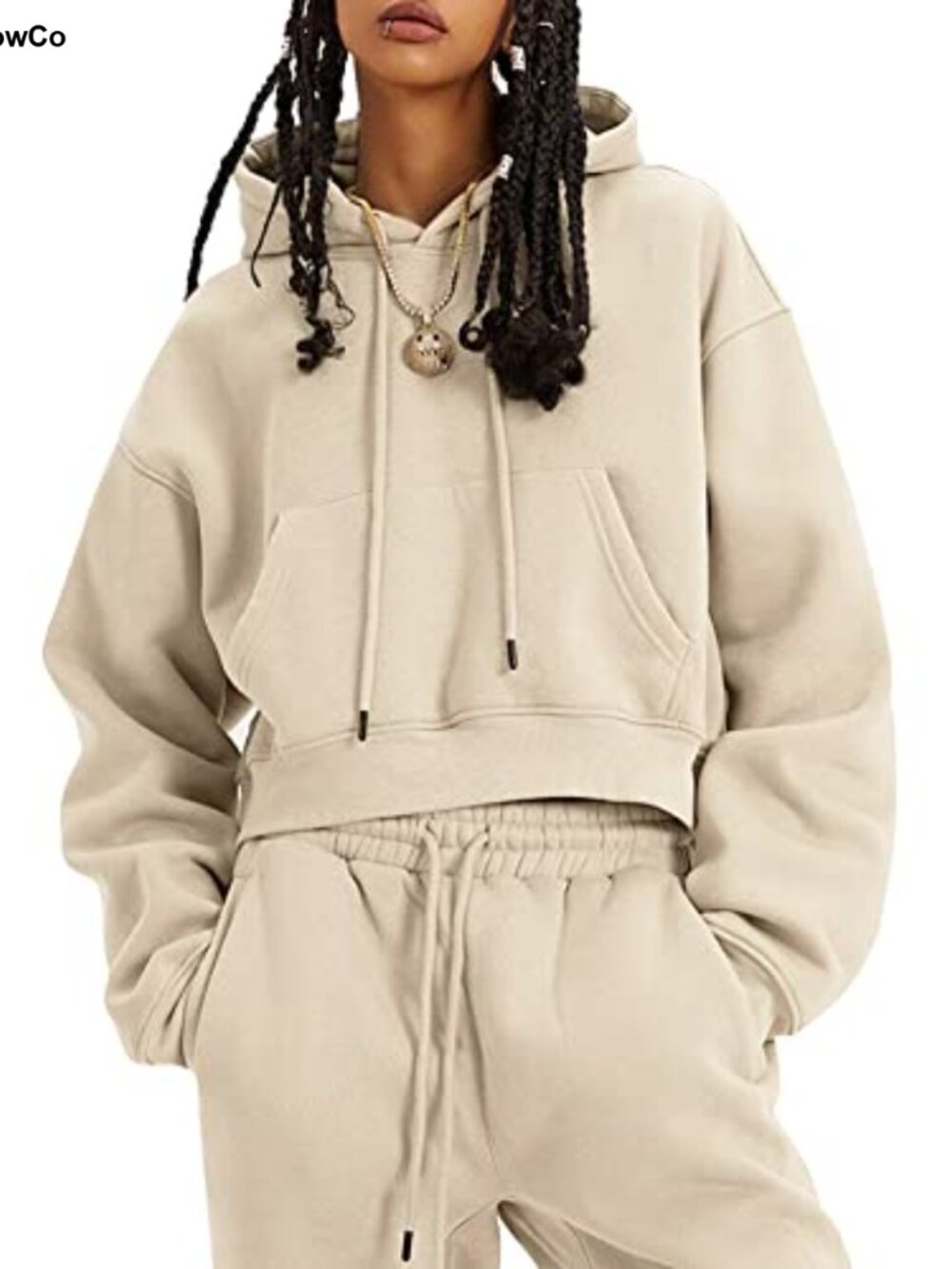 Fleece 2 Piece Outfit Crop Hoodie Jogger Sweatsuit Set